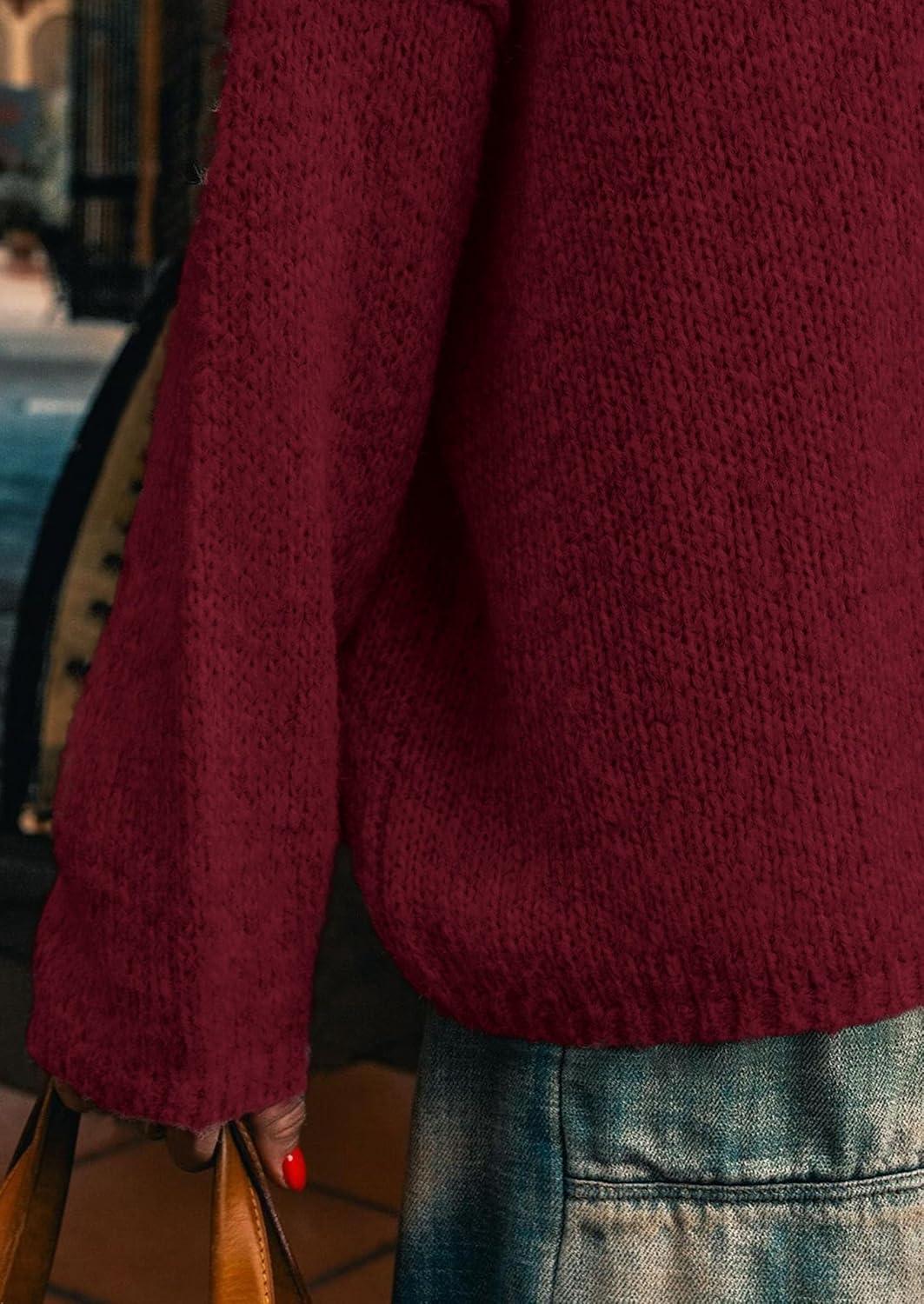 imagePRETTYGARDEN Womens Turtleneck Long Sleeve Sweater 2025 Fall Trendy Loose Fit Knit Tops Oversized Pullover SweatersWine Red