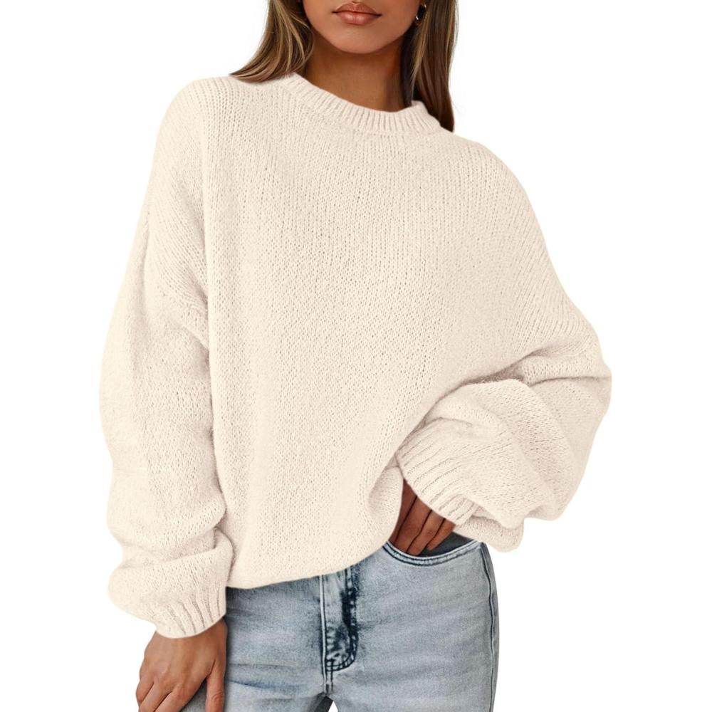 imagePRETTYGARDEN Womens Fall Oversized Sweaters Dressy Casual Long Sleeve Chunky Knit Winter Pullover Tops 2025 Holiday OutfitsBeige