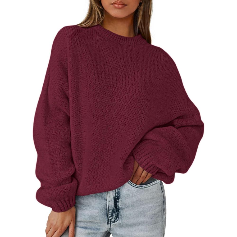 imagePRETTYGARDEN Womens Fall Oversized Sweaters Dressy Casual Long Sleeve Chunky Knit Winter Pullover Tops 2025 Holiday OutfitsBurgundy