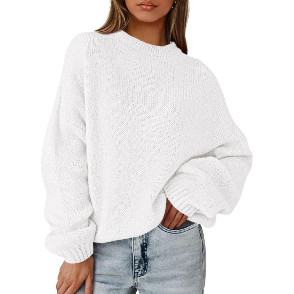 imagePRETTYGARDEN Womens Fall Oversized Sweaters Dressy Casual Long Sleeve Chunky Knit Winter Pullover Tops 2025 Holiday OutfitsWhite