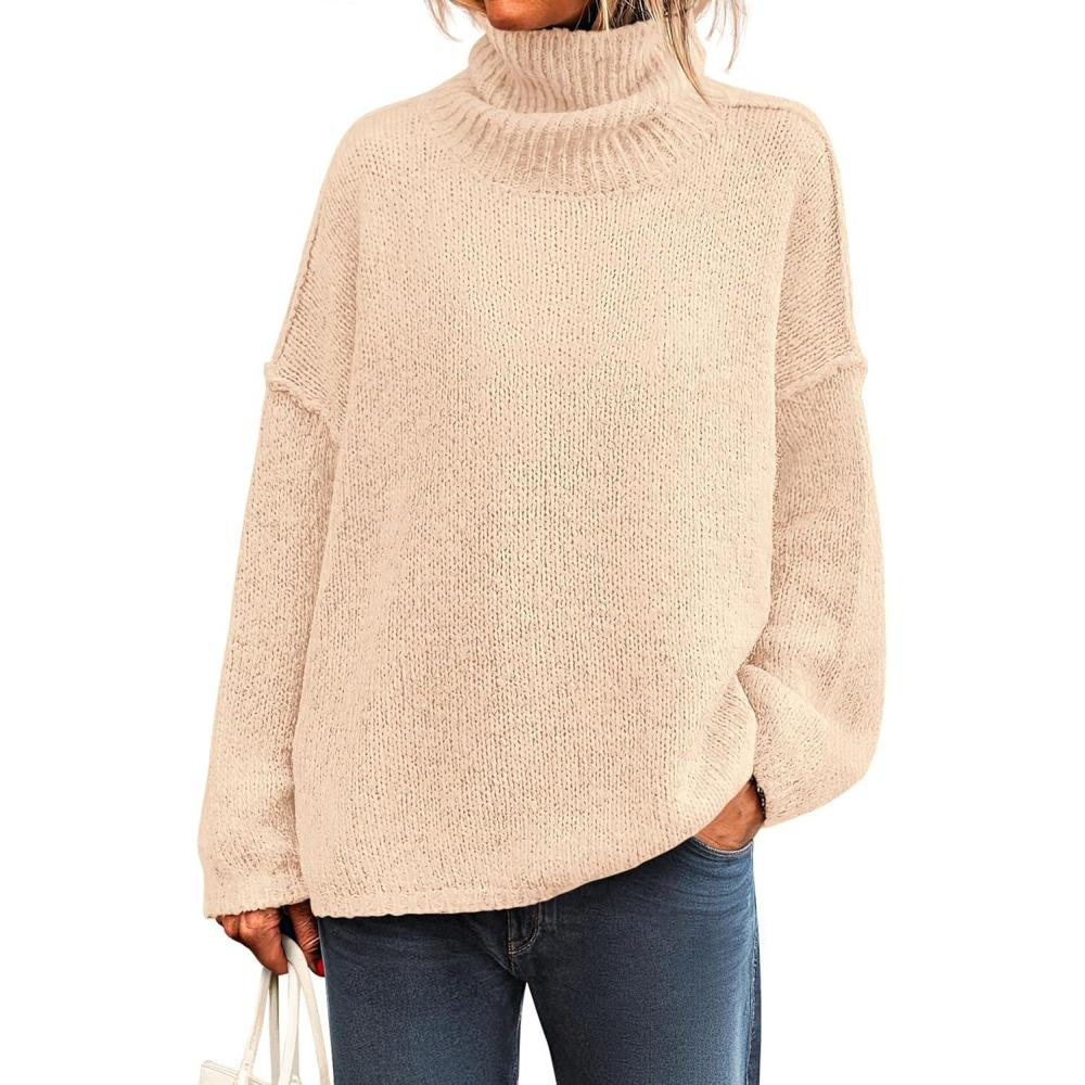 imagePRETTYGARDEN Womens Turtleneck Long Sleeve Sweater 2025 Fall Trendy Loose Fit Knit Tops Oversized Pullover SweatersApricot