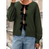 imagePRETTYGARDEN Cardigan Sweaters for Women Fall Fashion 2025 Bow Tie Front Long Sleeve Knit Sweater Tops Cute Winter ClothesArmy Green