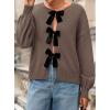 imagePRETTYGARDEN Cardigan Sweaters for Women Fall Fashion 2025 Bow Tie Front Long Sleeve Knit Sweater Tops Cute Winter ClothesCoffee