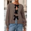 imagePRETTYGARDEN Cardigan Sweaters for Women Fall Fashion 2025 Bow Tie Front Long Sleeve Knit Sweater Tops Cute Winter ClothesCoffee