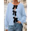 imagePRETTYGARDEN Cardigan Sweaters for Women Fall Fashion 2025 Bow Tie Front Long Sleeve Knit Sweater Tops Cute Winter ClothesLight Blue
