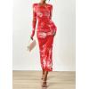 imagePRETTYGARDEN Fall Wedding Guest Dresses for Women 2025 Long Sleeve Ruched Sexy Bodycon Floral Mesh Cocktail Party Maxi DressBrick Red Floral