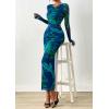 imagePRETTYGARDEN Fall Wedding Guest Dresses for Women 2025 Long Sleeve Ruched Sexy Bodycon Floral Mesh Cocktail Party Maxi DressGreen Floral