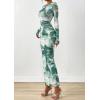 imagePRETTYGARDEN Fall Wedding Guest Dresses for Women 2025 Long Sleeve Ruched Sexy Bodycon Floral Mesh Cocktail Party Maxi DressGrey Green Floral