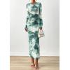 imagePRETTYGARDEN Fall Wedding Guest Dresses for Women 2025 Long Sleeve Ruched Sexy Bodycon Floral Mesh Cocktail Party Maxi DressGrey Green Floral