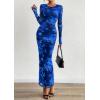 imagePRETTYGARDEN Fall Wedding Guest Dresses for Women 2025 Long Sleeve Ruched Sexy Bodycon Floral Mesh Cocktail Party Maxi DressNavy Blue Floral