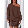 imagePRETTYGARDEN Women Off The Shoulder Sweater 2025 Fall Trendy Long Batwing Sleeve Knit Pullover Going Out Tops Winter ClothingBrown