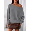 imagePRETTYGARDEN Women Off The Shoulder Sweater 2025 Fall Trendy Long Batwing Sleeve Knit Pullover Going Out Tops Winter ClothingGrey