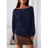 imagePRETTYGARDEN Women Off The Shoulder Sweater 2025 Fall Trendy Long Batwing Sleeve Knit Pullover Going Out Tops Winter ClothingNavy Blue