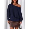imagePRETTYGARDEN Women Off The Shoulder Sweater 2025 Fall Trendy Long Batwing Sleeve Knit Pullover Going Out Tops Winter ClothingNavy Blue