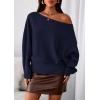 imagePRETTYGARDEN Women Off The Shoulder Sweater 2025 Fall Trendy Long Batwing Sleeve Knit Pullover Going Out Tops Winter ClothingNavy Blue