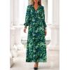 imagePRETTYGARDEN Womens 2025 Fall Wedding Guest Dresses Floral Long Sleeve V Neck Belted Long Flowy Boho Maxi DressFloral Green