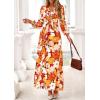 imagePRETTYGARDEN Womens 2025 Fall Wedding Guest Dresses Floral Long Sleeve V Neck Belted Long Flowy Boho Maxi DressFloral Orange