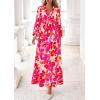 imagePRETTYGARDEN Womens 2025 Fall Wedding Guest Dresses Floral Long Sleeve V Neck Belted Long Flowy Boho Maxi DressFloral White Rose Red