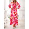 imagePRETTYGARDEN Womens 2025 Fall Wedding Guest Dresses Floral Long Sleeve V Neck Belted Long Flowy Boho Maxi DressFloral White Rose Red