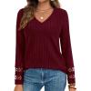 imagePRETTYGARDEN Womens Long Sleeve Shirts Ribbed Knit V Neck Tee Dressy Casual Blouses Going Out Tunic Tops 2025 Fall OutfitsBurgundy