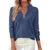 imagePRETTYGARDEN Womens Sweaters Quarter Zip Knit Long Sleeve Business Casual Pullover Tops 2025 Fall Fashion Work OutfitsGrey Blue