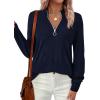 imagePRETTYGARDEN Womens Sweaters Quarter Zip Knit Long Sleeve Business Casual Pullover Tops 2025 Fall Fashion Work OutfitsNavy Blue
