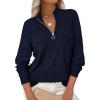 imagePRETTYGARDEN Womens Sweaters Quarter Zip Knit Long Sleeve Business Casual Pullover Tops 2025 Fall Fashion Work OutfitsNavy Blue