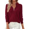 imagePRETTYGARDEN Womens Sweaters Quarter Zip Knit Long Sleeve Business Casual Pullover Tops 2025 Fall Fashion Work OutfitsWine Red