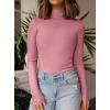 imagePRETTYGARDEN Womens Turtleneck Long Sleeve Shirts 2025 Fall Basic Tees Ribbed Fitted Tops Thermal Layering Knit Top ClothesPink