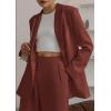 imagePRETTYGARDEN Womens Two Piece Outfits Dressy Blazer Jacket Wide Leg Pants 2025 Fall Business Casual Office Work Suit SetsBrown Red