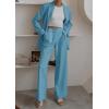 imagePRETTYGARDEN Womens Two Piece Outfits Dressy Blazer Jacket Wide Leg Pants 2025 Fall Business Casual Office Work Suit SetsLake Blue
