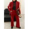 imagePRETTYGARDEN Womens Two Piece Outfits Dressy Blazer Jacket Wide Leg Pants 2025 Fall Business Casual Office Work Suit SetsRed