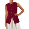 imagePRETTYGARDEN Blazer Vest Tops for Women Sleeveless Button Down Business Casual Outfits Work Suit Vests WaistcoatWine Red