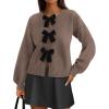 imagePRETTYGARDEN Cardigan Sweaters for Women Fall Fashion 2025 Bow Tie Front Long Sleeve Knit Sweater Tops Cute Winter ClothesCoffee