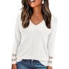 imagePRETTYGARDEN Womens Long Sleeve Shirts Ribbed Knit V Neck Tee Dressy Casual Blouses Going Out Tunic Tops 2025 Fall OutfitsWhite