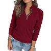 imagePRETTYGARDEN Womens Sweaters Quarter Zip Knit Long Sleeve Business Casual Pullover Tops 2025 Fall Fashion Work OutfitsWine Red