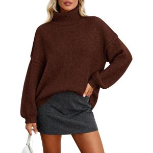 imagePRETTYGARDEN Oversized Sweaters for Women Fall Clothes 2025 Long Sleeve Mock Neck Tops Chunky Knit Pullover Winter ClothingBrown