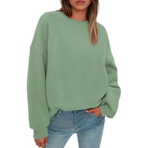 imagePRETTYGARDEN Sweatshirt for Women Oversized Crewneck Long Sleeve Pullover Fleece Top 2025 Fall Winter Fashion Outfits ClothesLight Green