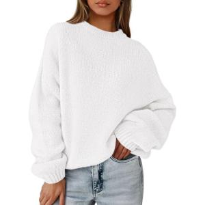 imagePRETTYGARDEN Womens Fall Oversized Sweaters Dressy Casual Long Sleeve Chunky Knit Winter Pullover Tops 2025 Holiday OutfitsWhite