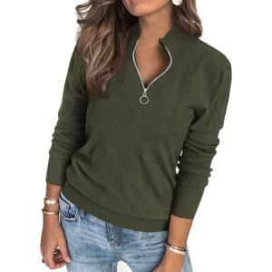 imagePRETTYGARDEN Womens Sweaters Quarter Zip Knit Long Sleeve Business Casual Pullover Tops 2025 Fall Fashion Work OutfitsArmy Green