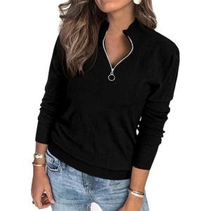imagePRETTYGARDEN Womens Sweaters Quarter Zip Knit Long Sleeve Business Casual Pullover Tops 2025 Fall Fashion Work OutfitsBlack