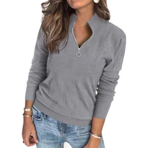 imagePRETTYGARDEN Womens Sweaters Quarter Zip Knit Long Sleeve Business Casual Pullover Tops 2025 Fall Fashion Work OutfitsGrey