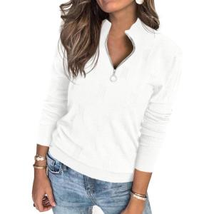 imagePRETTYGARDEN Womens Sweaters Quarter Zip Knit Long Sleeve Business Casual Pullover Tops 2025 Fall Fashion Work OutfitsWhite