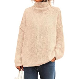 imagePRETTYGARDEN Womens Turtleneck Long Sleeve Sweater 2025 Fall Trendy Loose Fit Knit Tops Oversized Pullover SweatersApricot