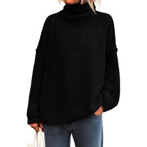 imagePRETTYGARDEN Womens Turtleneck Long Sleeve Sweater 2025 Fall Trendy Loose Fit Knit Tops Oversized Pullover SweatersBlack