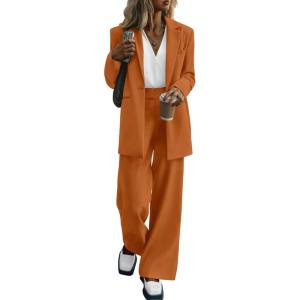 imagePRETTYGARDEN Womens Two Piece Outfits Dressy Blazer Jacket Wide Leg Pants 2025 Fall Business Casual Office Work Suit SetsBrown