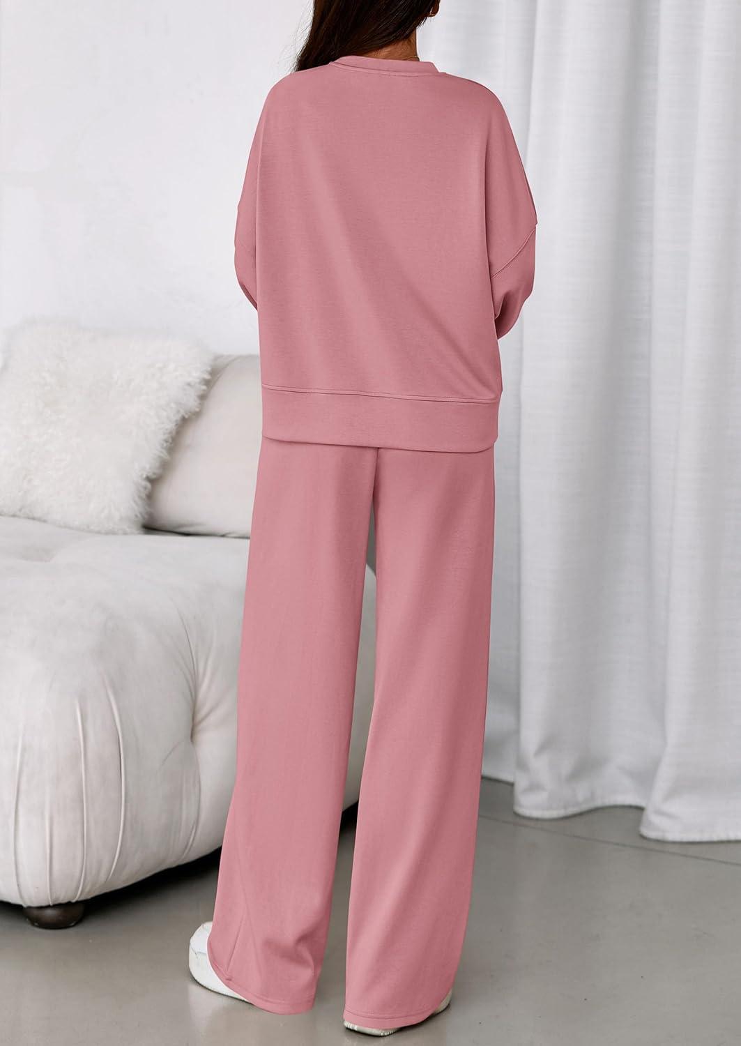 imagePRETTYGARDEN 2 Piece Sets For Women Fall Trendy Long Sleeve Sweatshirt Wide Leg Pants Loungewear Set Matching SweatsuitPink