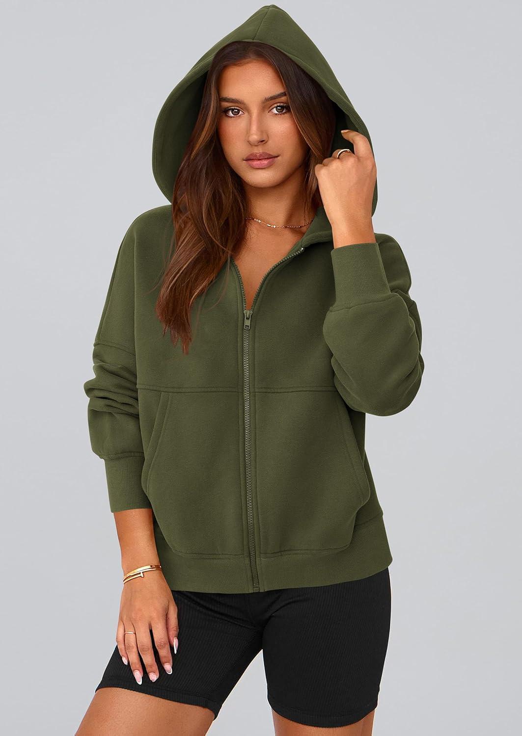 imagePRETTYGARDEN Womens Zip Up Y2K Hoodies 2025 Fall Fashion Long Sleeve Hooded Fleece Sweatshirts Casual Jacket Winter ClothesArmy Green