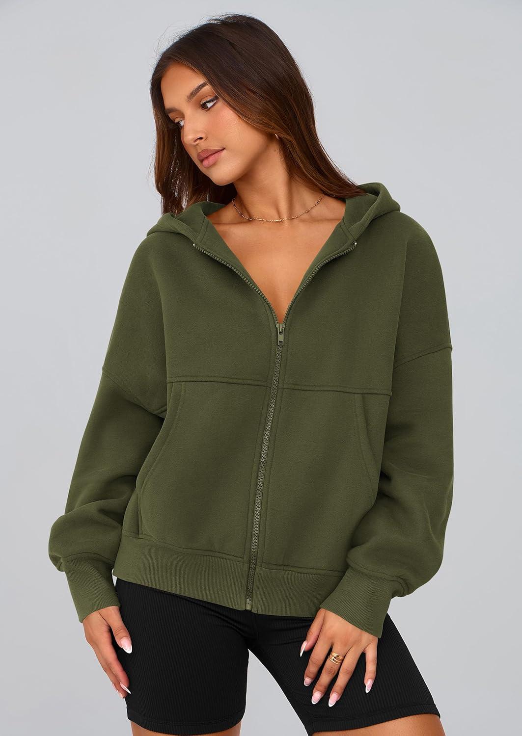 imagePRETTYGARDEN Womens Zip Up Y2K Hoodies 2025 Fall Fashion Long Sleeve Hooded Fleece Sweatshirts Casual Jacket Winter ClothesArmy Green