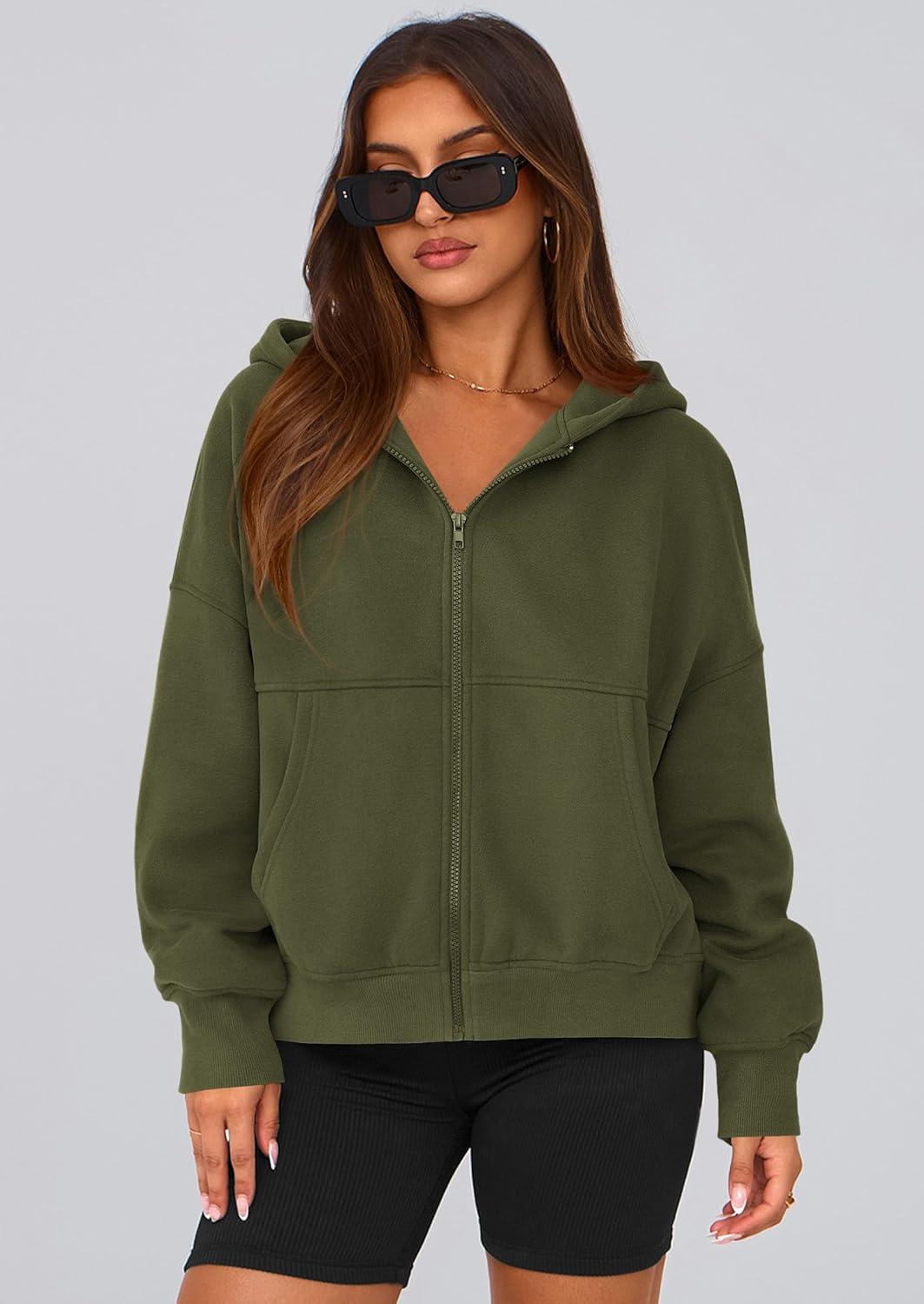 imagePRETTYGARDEN Womens Zip Up Y2K Hoodies 2025 Fall Fashion Long Sleeve Hooded Fleece Sweatshirts Casual Jacket Winter ClothesArmy Green